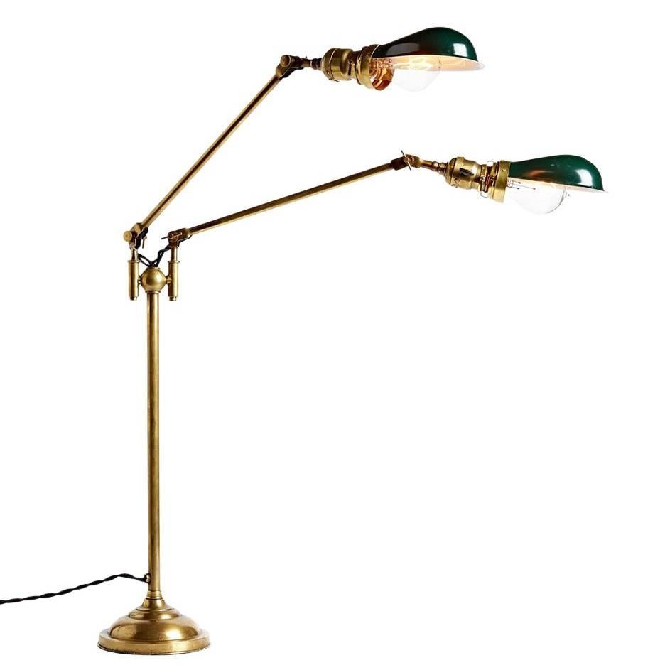 Double-Arm Faries Lamp No. 1792 with Nos Hubbell Reflector Shades, circa 1910s For Sale
