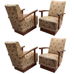 4 raffinate poltrone da salotto con piedistallo in quercia Art Deco francese