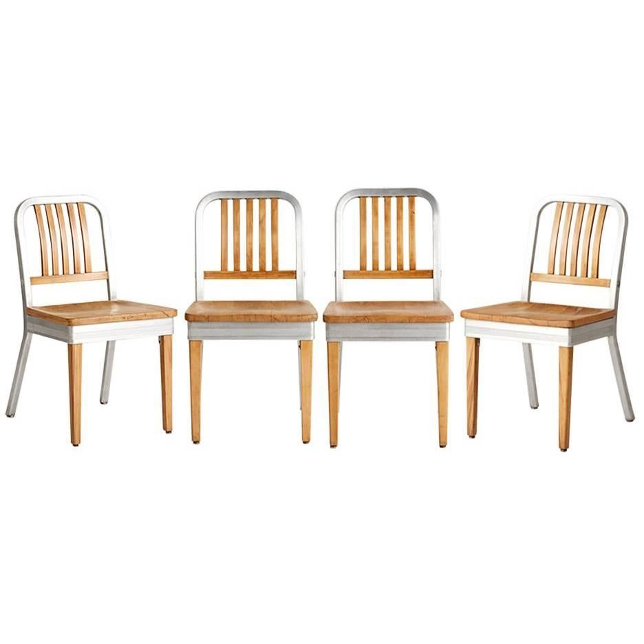 Set of Four Shaw Walker Maple and Aluminum Side Chairs, circa 1940s For Sale