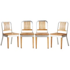 Set of Four Shaw Walker Maple and Aluminum Side Chairs, circa 1940s