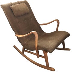 1950 Swedish Birchwood Rocking Chair in Original Condition Bruno Mathsson Style