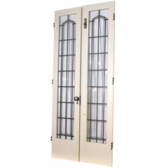 White Painted Leaded Glass Double Doors