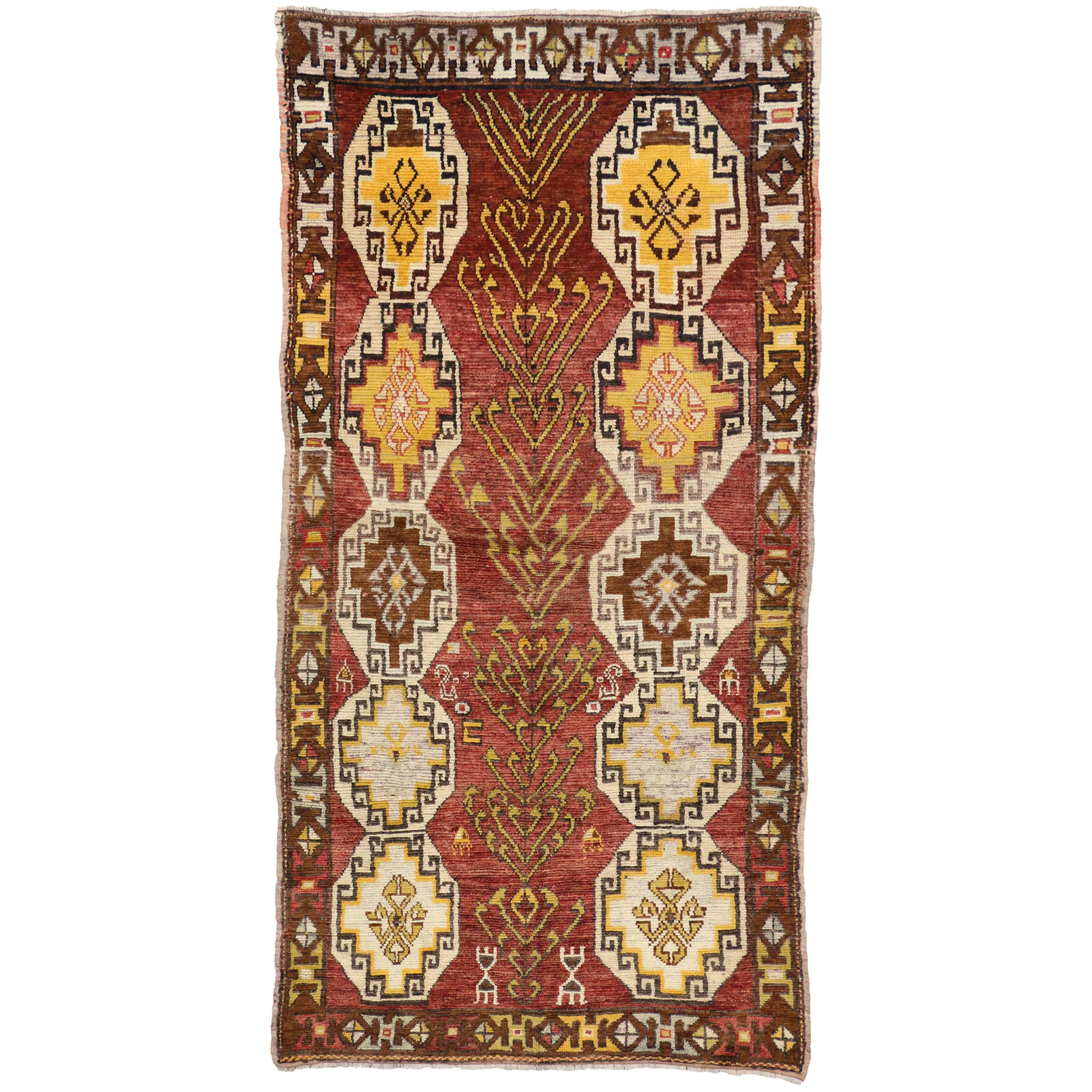 Vintage Turkish Oushak Runner with Modern Tribal Style, Gallery Rug For Sale