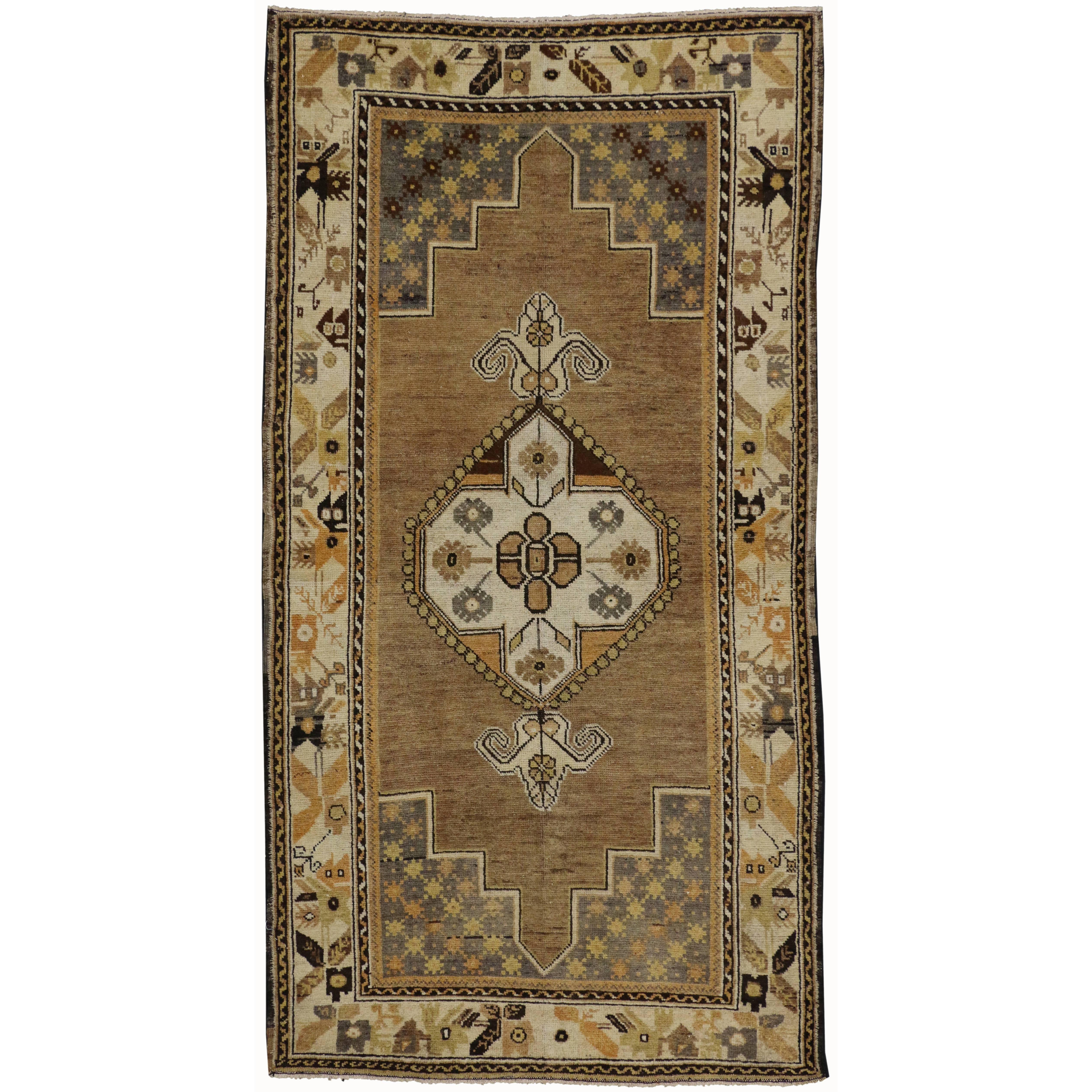 Tapis turc vintage Oushak avec style moderniste puritain et international