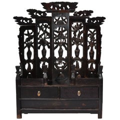 Antique Chinese Altar Shrine with Carved Open Back