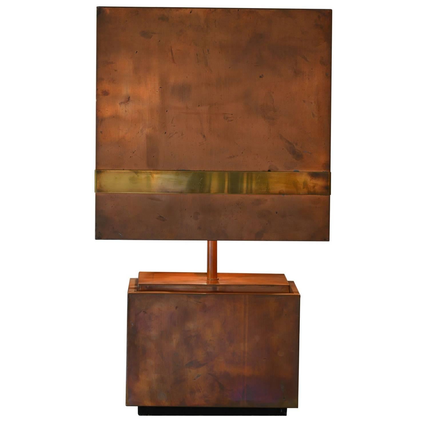 French Copper and Brass Table Lamp of the 1970s For Sale