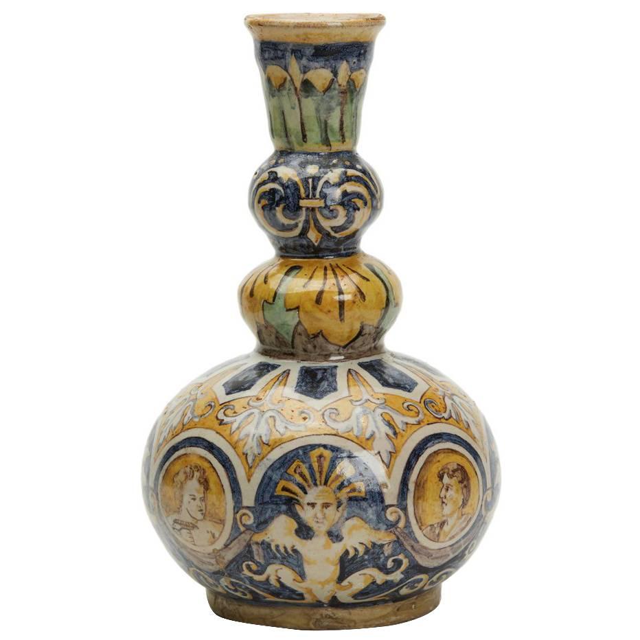 Antique Italian Maiolica Portrait Painted Pottery Vase, 19th Century For Sale