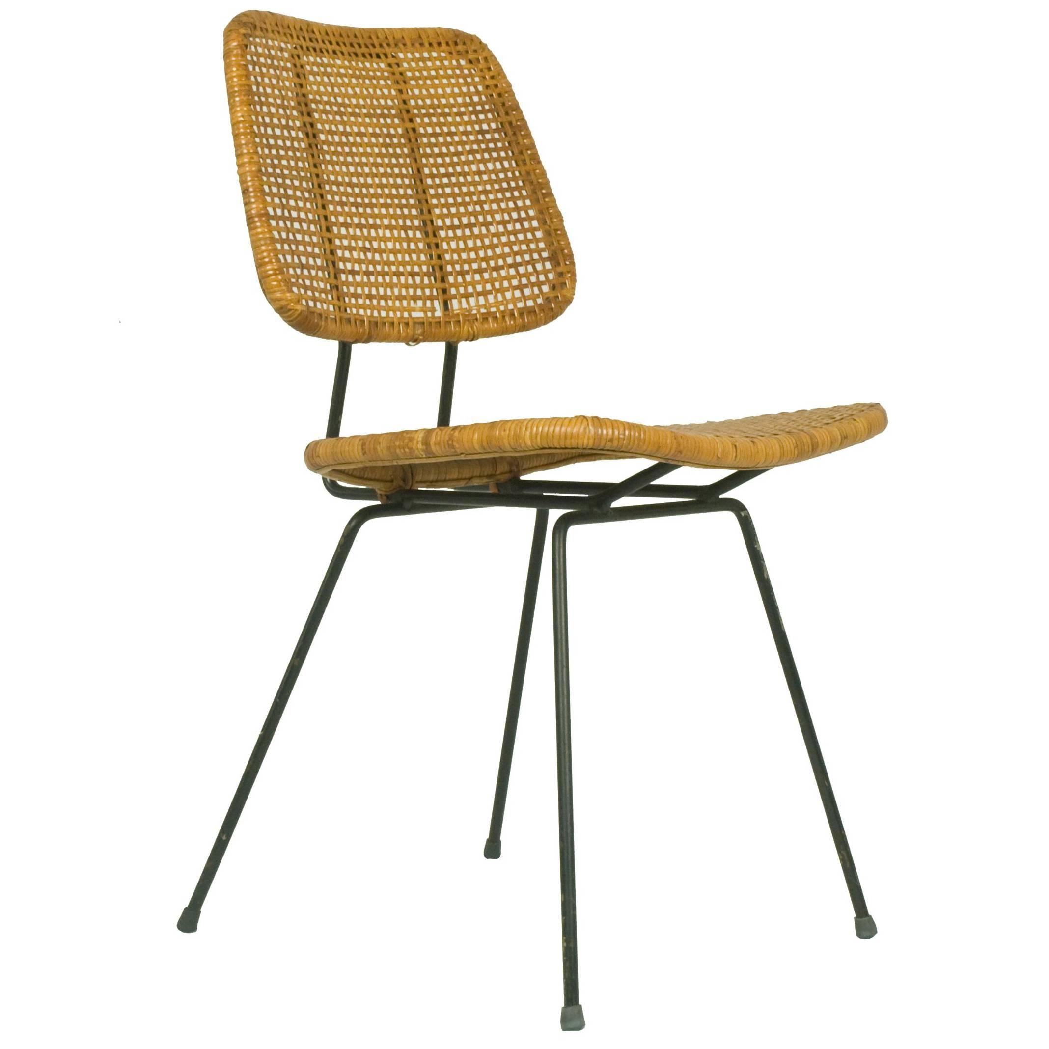 Midcentury Italian Iron and Rattan Chair