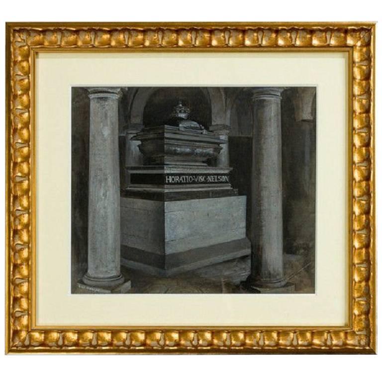Antique Gouache of Nelsons Tomb For Sale