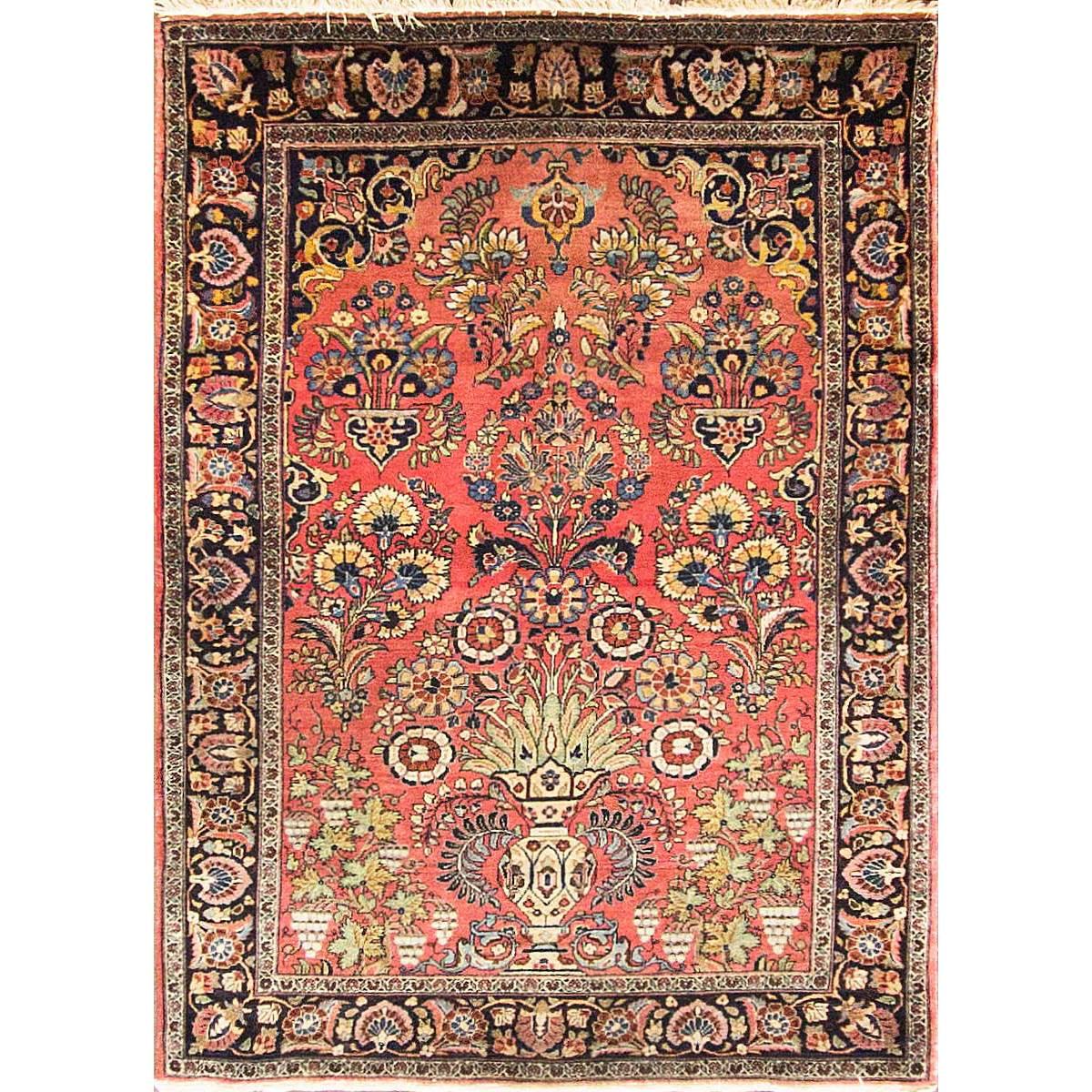 Antique Persian Mohajeran Sarouk Vase Rug, Manchester Wool