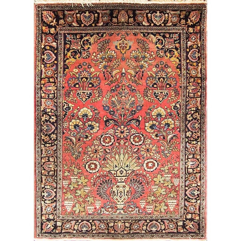 Antique Persian Mohajeran Sarouk Vase Rug, Manchester Wool at 1stDibs