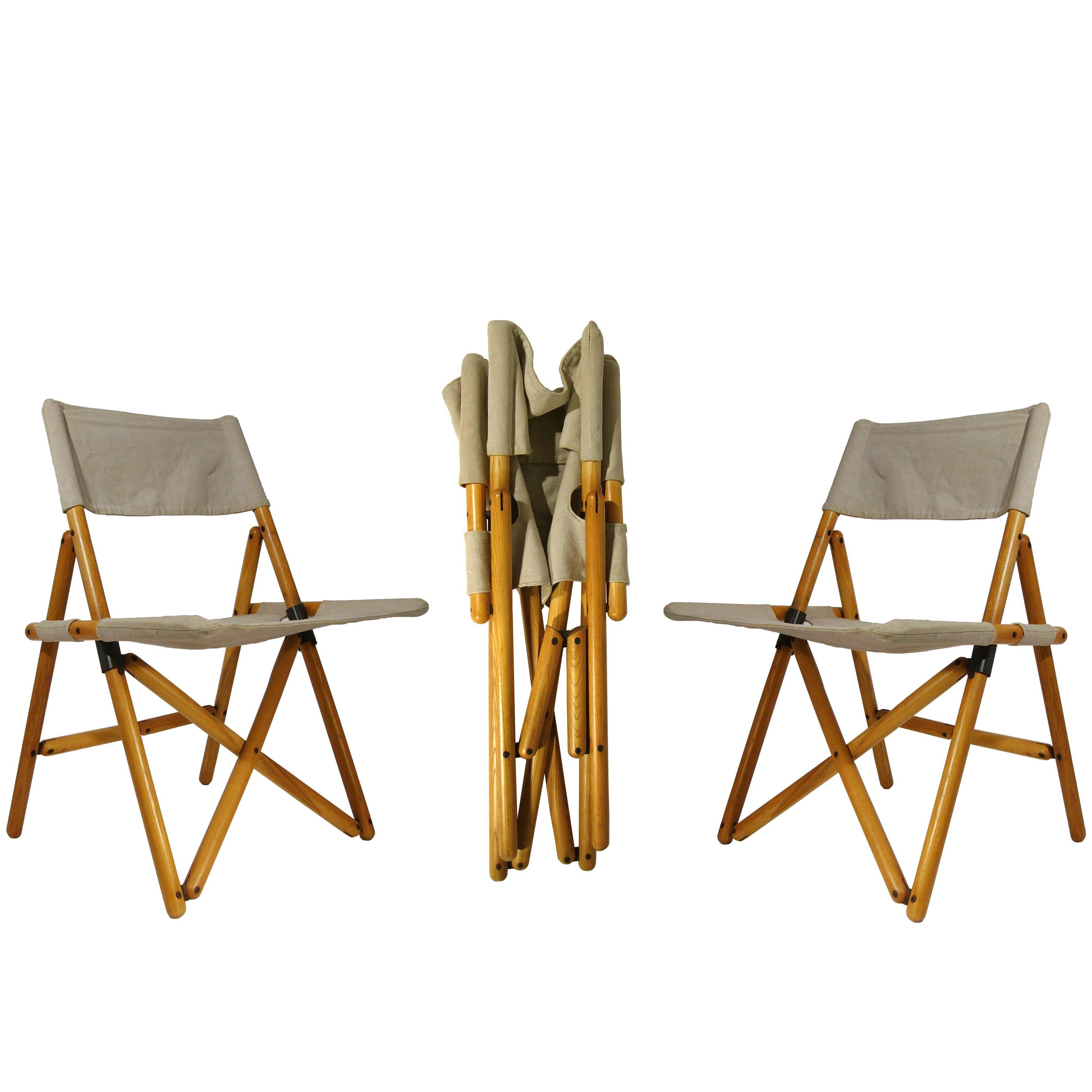 Wood and Flax "Navy" Folding Chairs by Sergio Asti for Zanotta, 1969