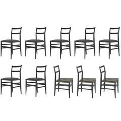 Lacquered Wood & Skai Leggera Chairs by Gio Ponti for Cassina, 1952, Set of Ten