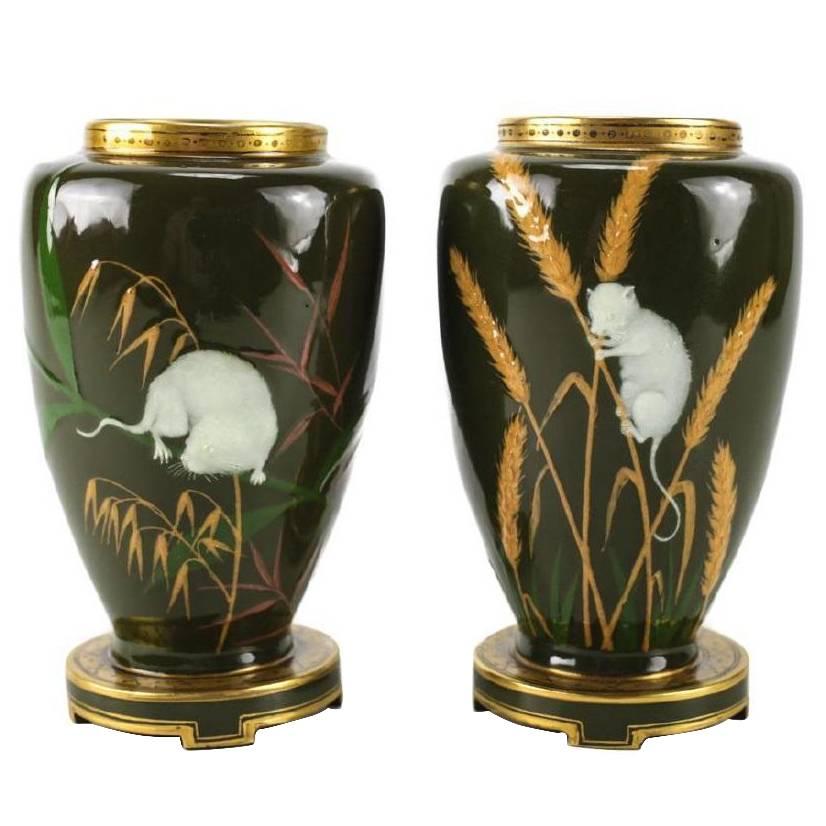 Pair of Minton Porcelain Pate-Sur-Pate Japonism Vases For Sale