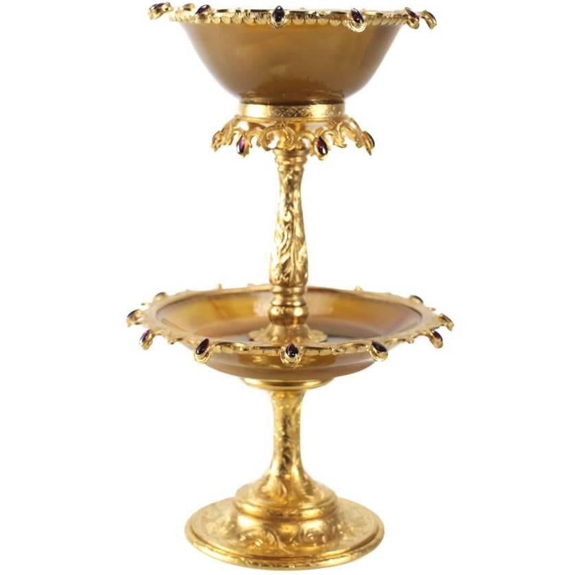 Continental Gilt Silver and Agate Mounted Tazza For Sale