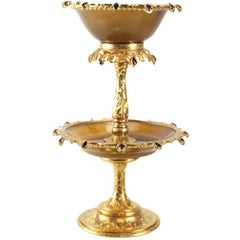 Antique Continental Gilt Silver and Agate Mounted Tazza