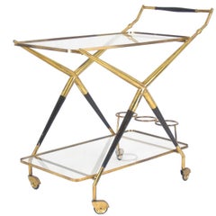 Wooden, Brass and Glass Italian Serving Bar Cart by Cesare Lacca, 1950s