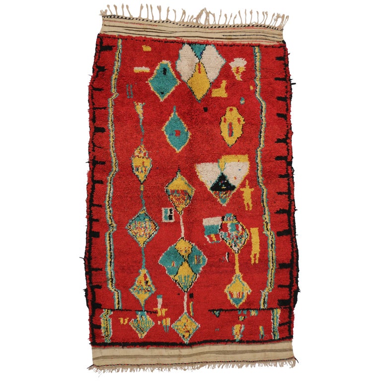 Vintage Red Moroccan Rug, Modern Tribal Style Berber Moroccan Rug For Sale