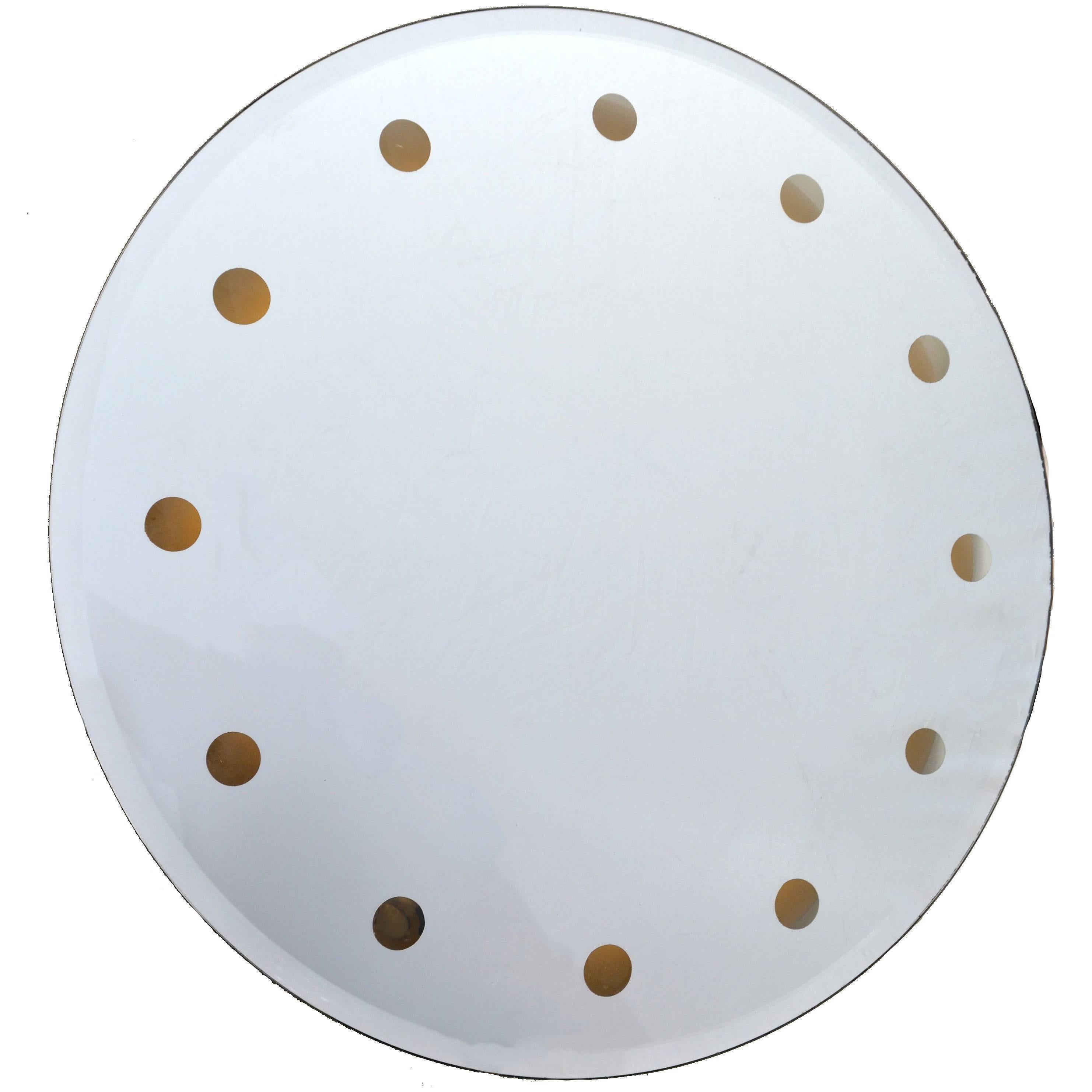 Mid-Century Modern Venetian Round Dotted Glass Mirror Backlit Fontana Arte Style For Sale