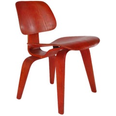 Eames for Herman Miller DCW Mid-Century Modern Red Aniline Plywood Side Chair