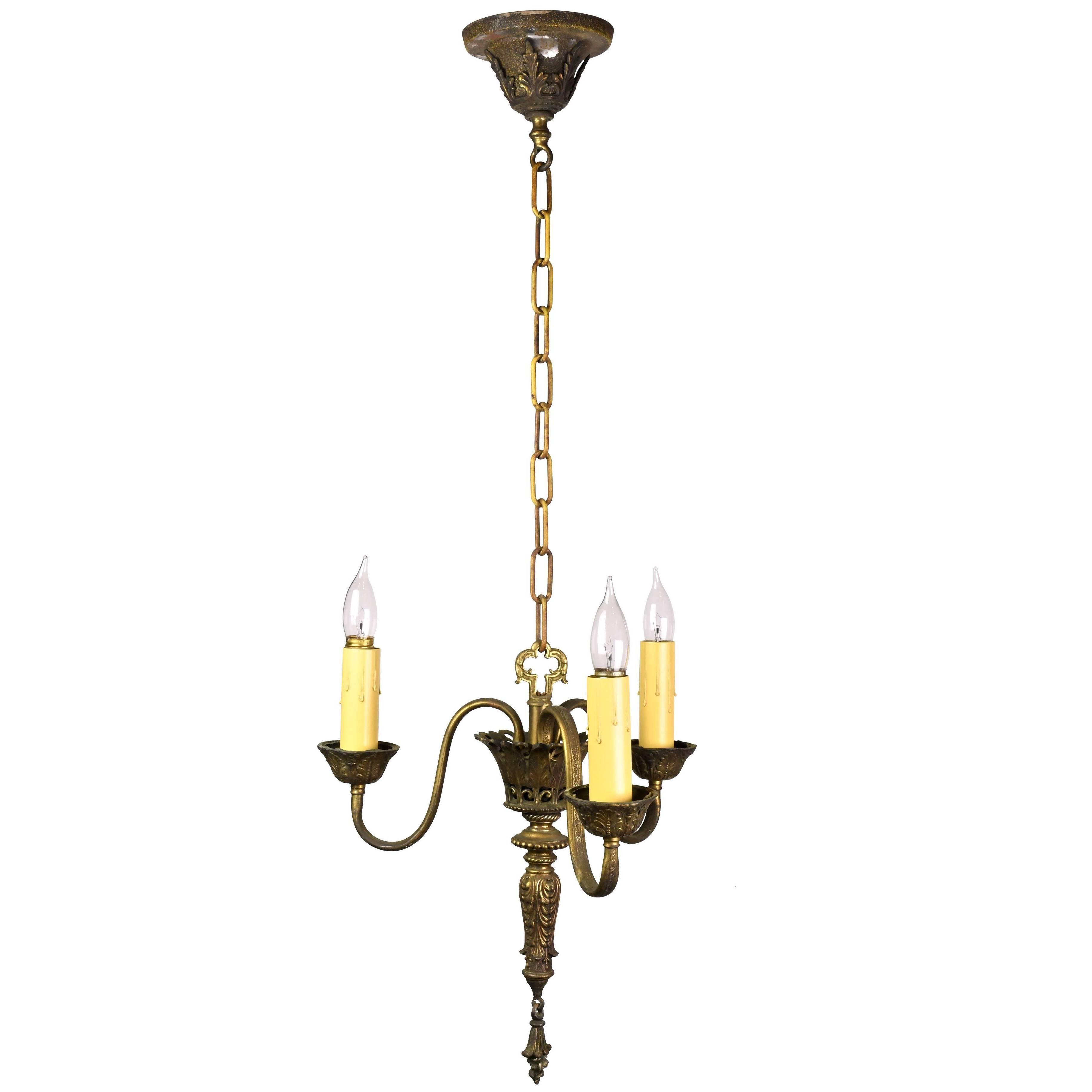Cast Brass French Empire Style Three-Candle Chandelier 2