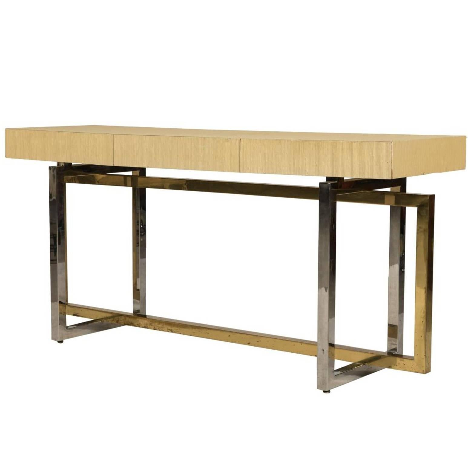 Paul Evans Style Chrome and Brass Based Console Table or Sideboard