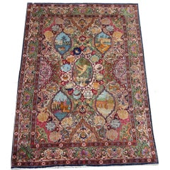 Vintage Persian Pictorial Carpet from Kashmar, circa 1950