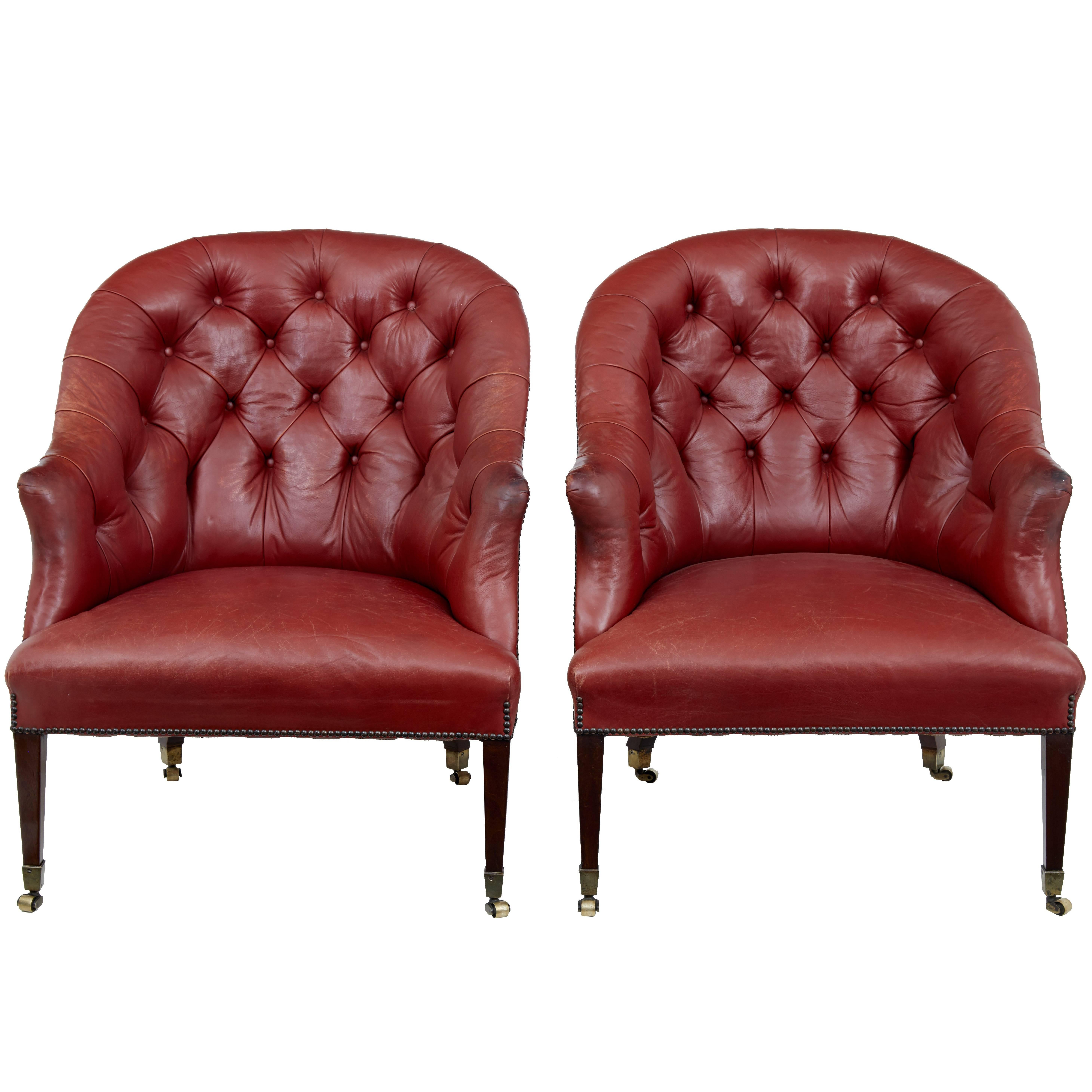 Fine Quality Pair of Late 19th Century Leather Lounge Chairs