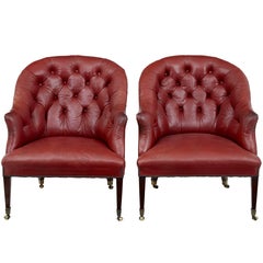 Antique Fine Quality Pair of Late 19th Century Leather Lounge Chairs