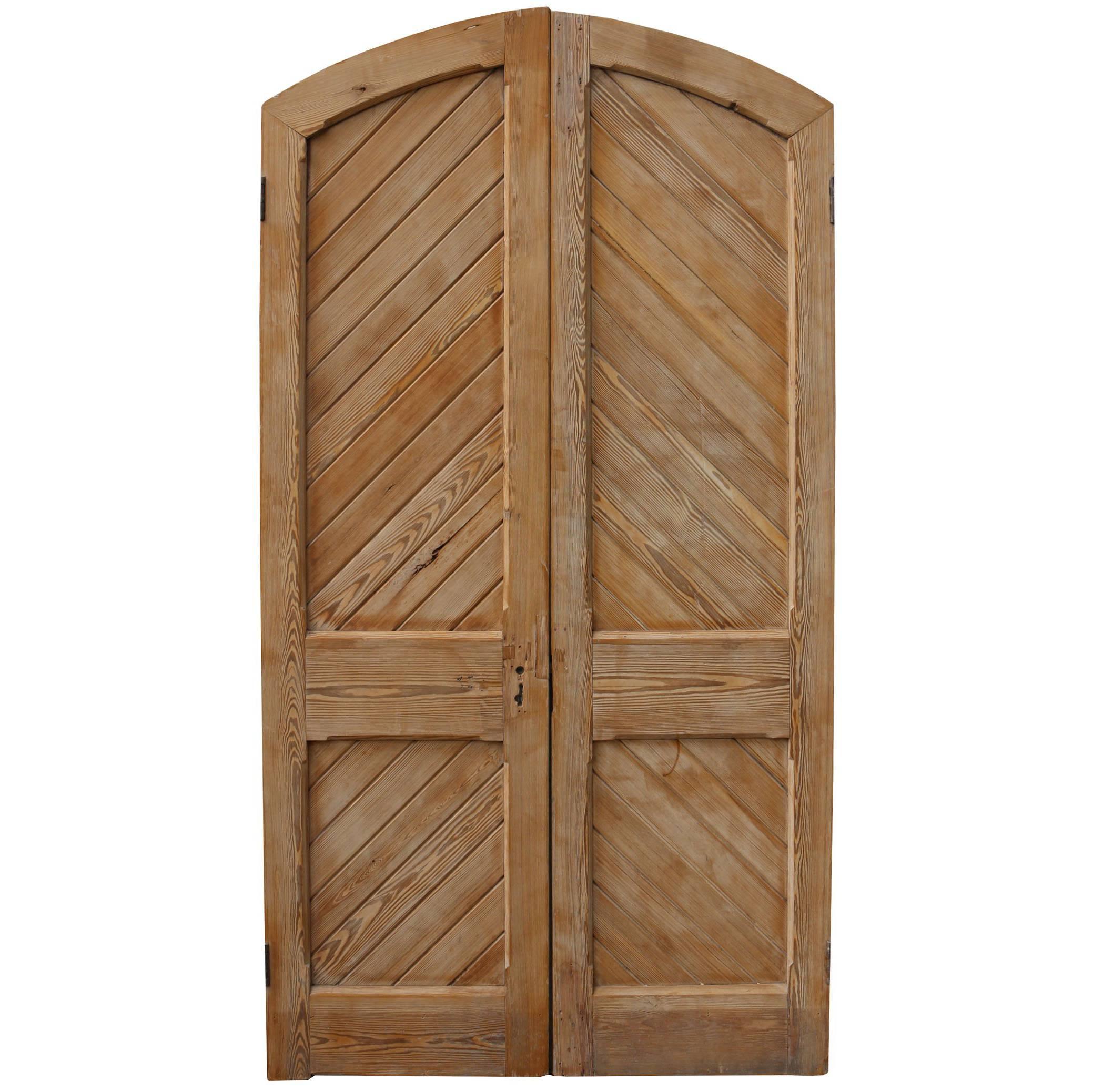 Pair of Antique Stripped Pine Exterior Arched Double Doors