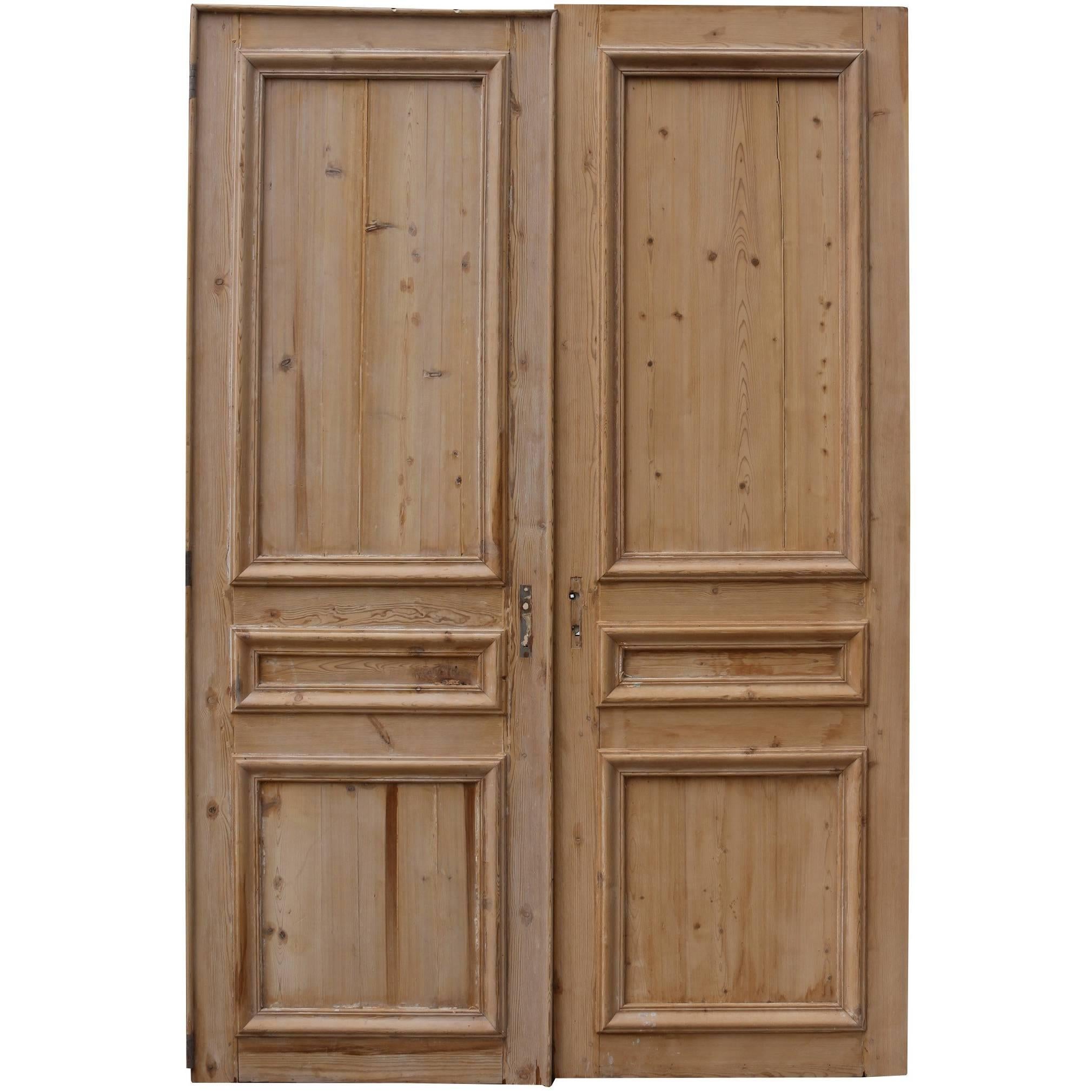 Pair of Antique Stripped Pine French Double Doors