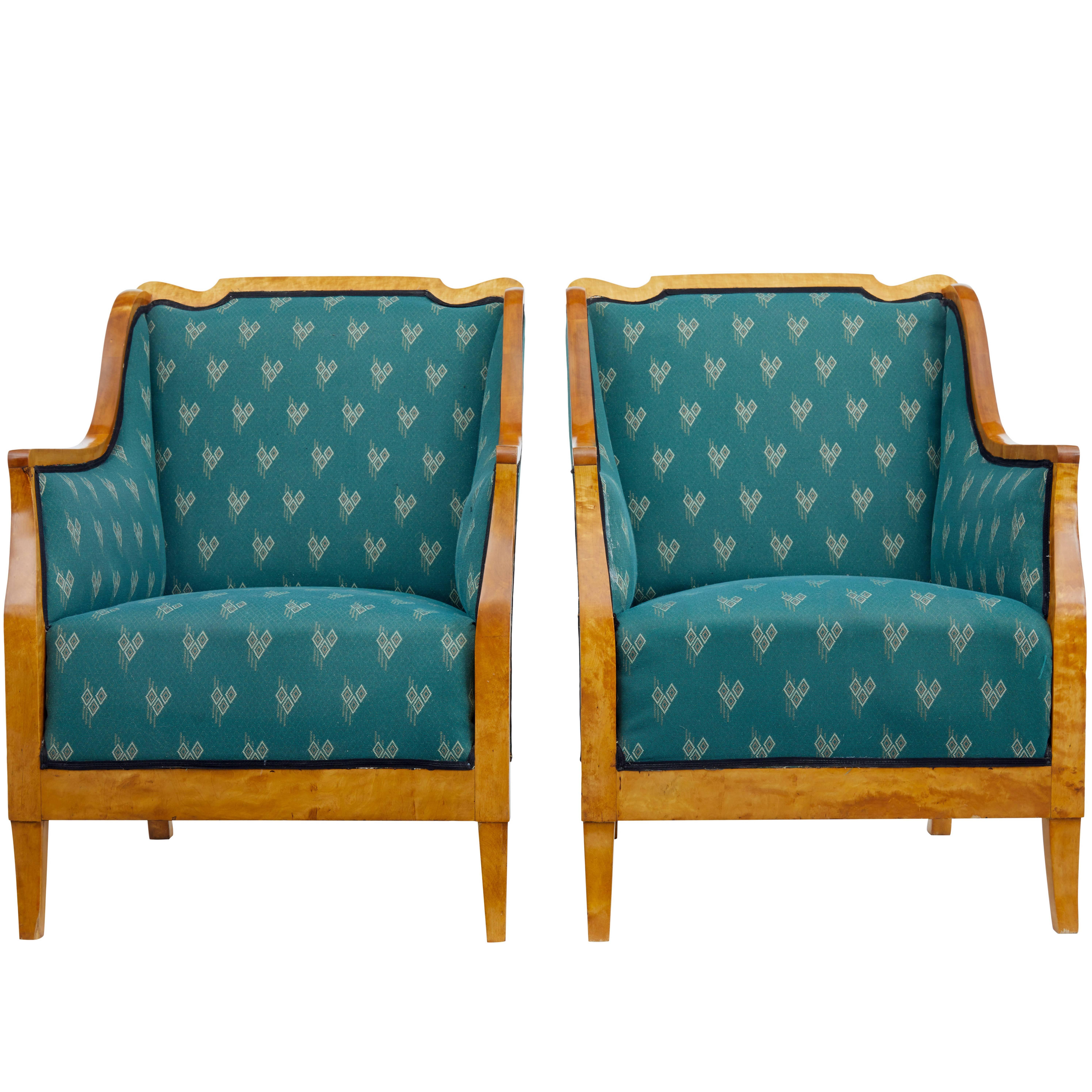 Pair of Early 20th Century Shaped Birch Armchairs