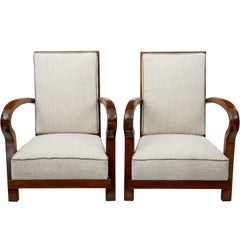 Pair of Open Frame Art Deco Walnut Armchairs