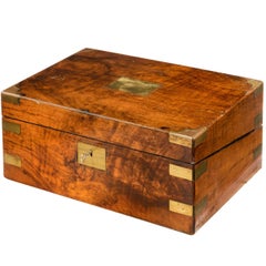 Antique Late 19th Century Walnut Writing Slope with Original Brass Mounts