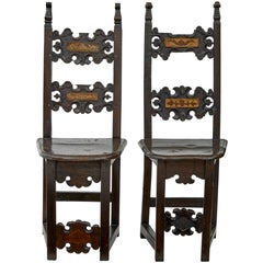 Antique Pair of 19th Century Carolean Inspired Hall Chairs