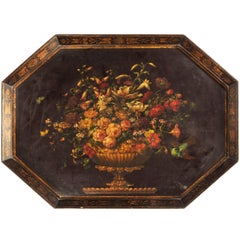 Late 18th century painted octagonal papier mache tray