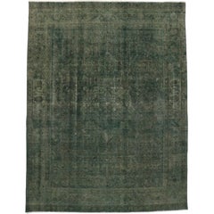 Distressed Retro Persian Rug Overdyed Teal-Gray with Modern Industrial Style