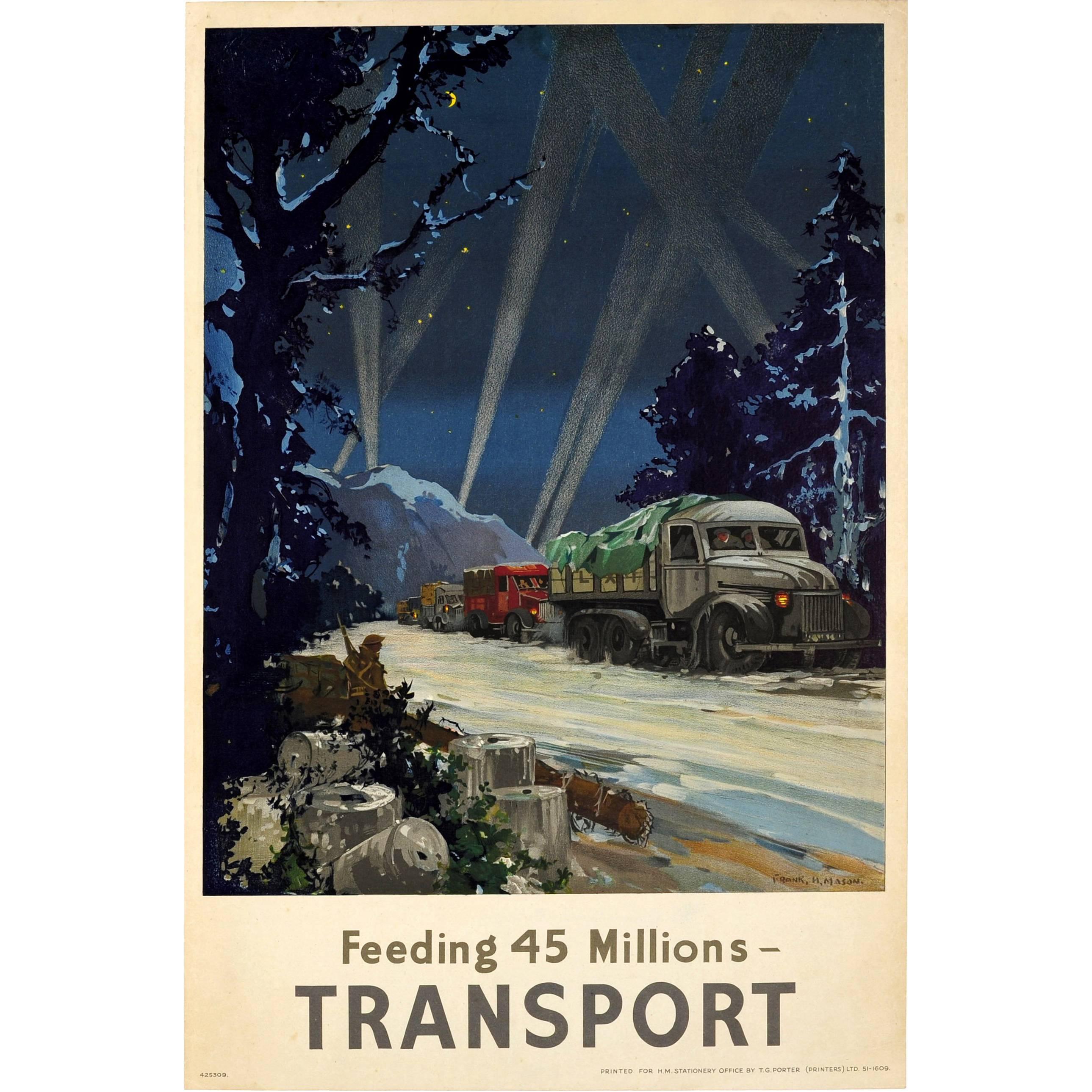 Original Vintage British WWII Food Convoy Poster - Feeding 45 Millions Transport