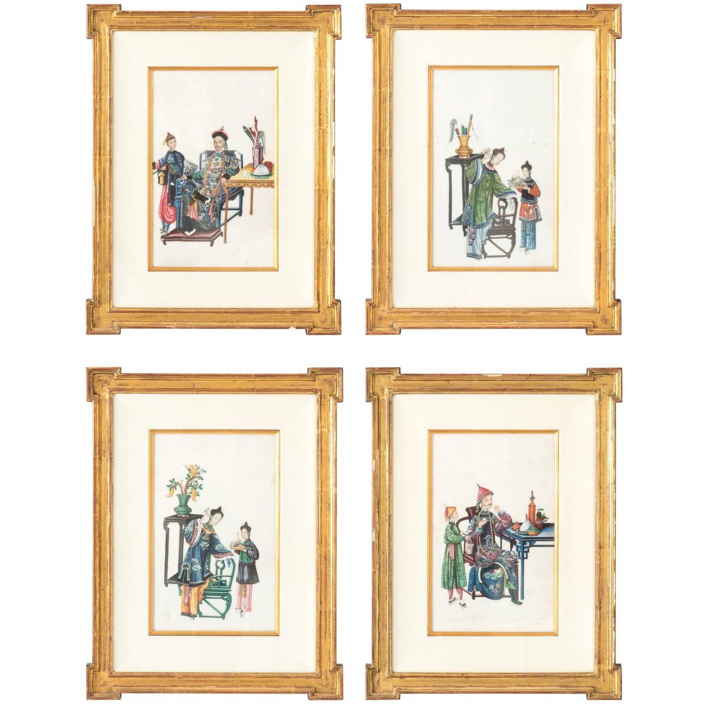 Chinese Silk Figure Paintings, Set of Four
