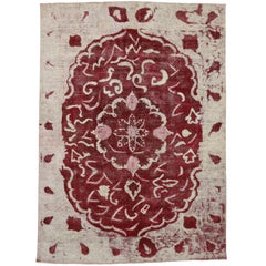 Vintage Persian Red Overdyed Rug, Bucolic Romance Meets Rustic Charm