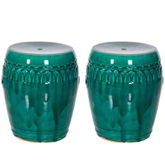 Pair of Ceramic Turquoise Green Garden Seats