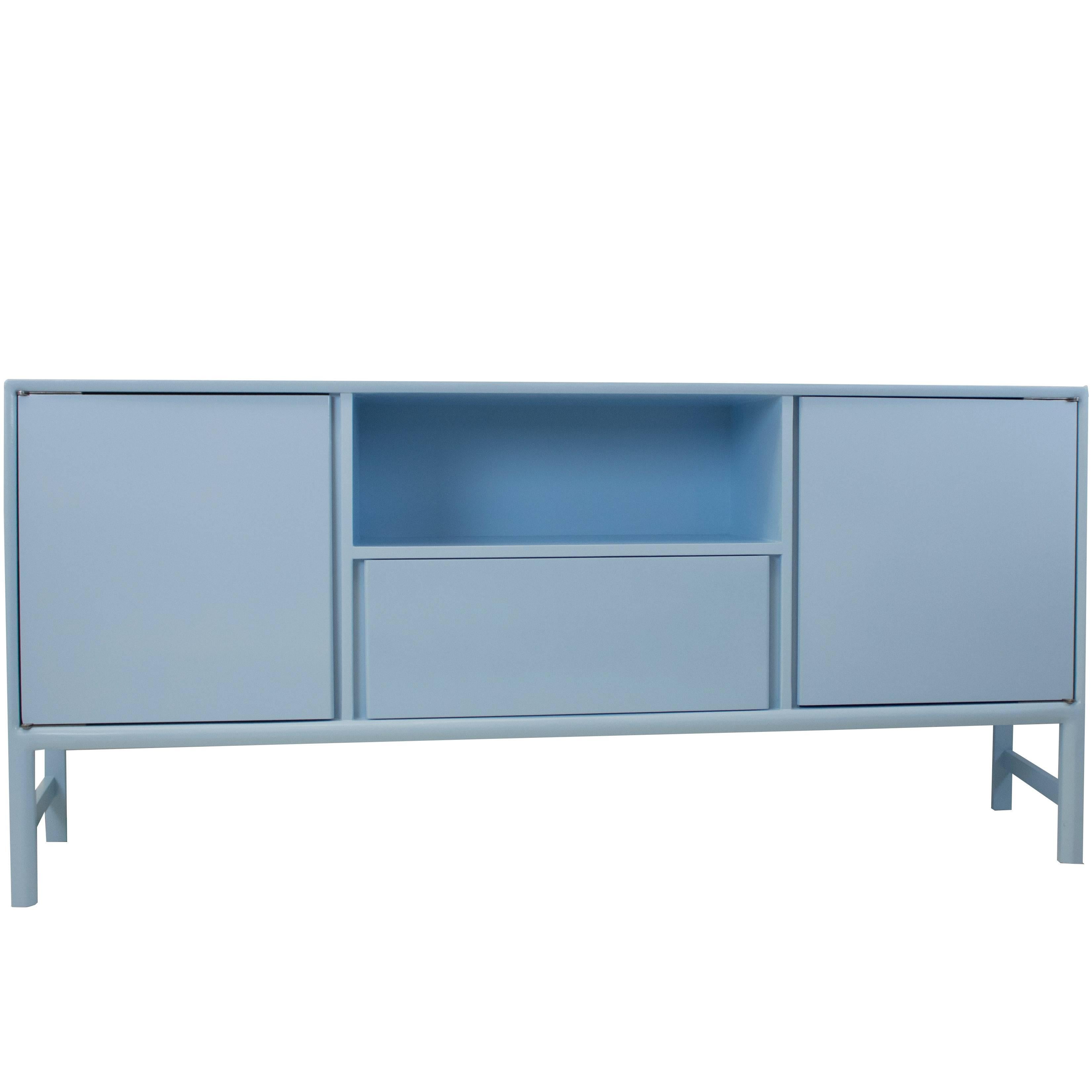 Grand buffet moderne laqué bleu, personnalisable