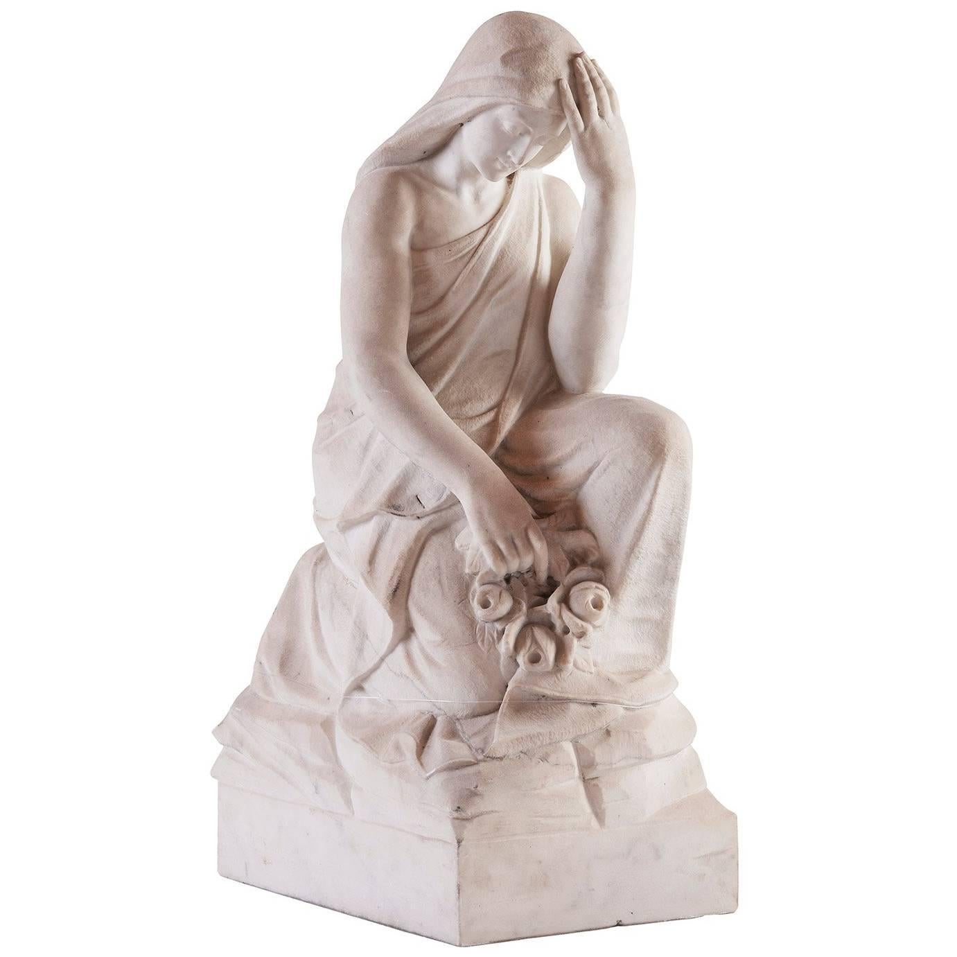 Women Thinking Scuplture, 19th Century, white Marble For Sale