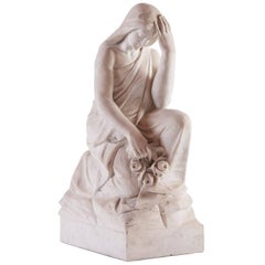 Women Thinking Scuplture, 19th Century, white Marble