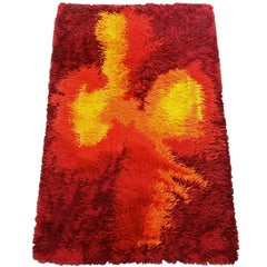 Vintage Mid-Century Modern Red Orange Rya Rug