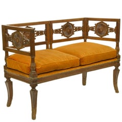 Early 19th Century Italian Neoclassical Carved Walnut and Fruit Wood Settee