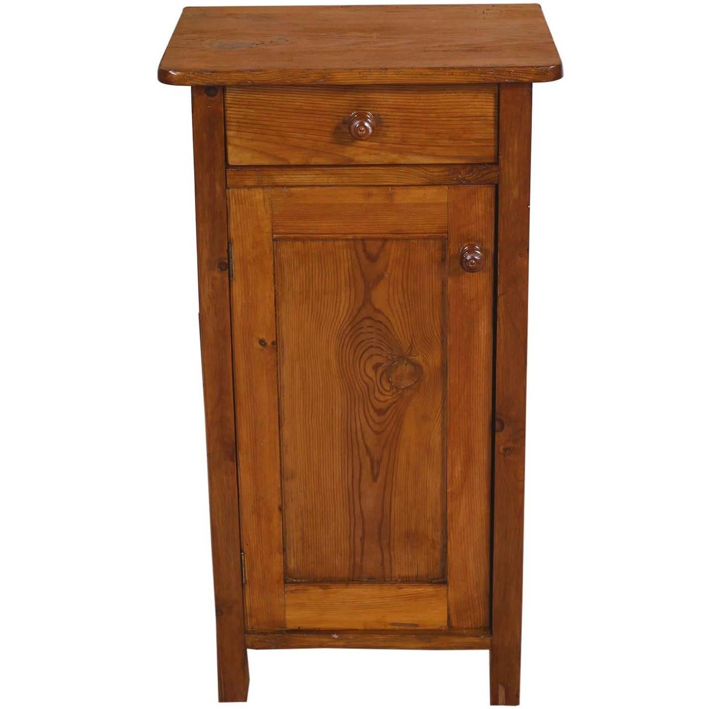 Early 20th Century Country Rustic Tyrolean Nightstand in Solid Pine Restored Wax