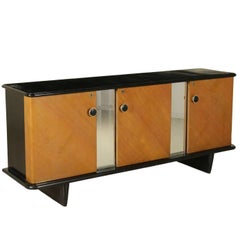 Sideboard Ash Veneer Ebony Stained Veneer Mirrors Vintage in Italy, 1940s