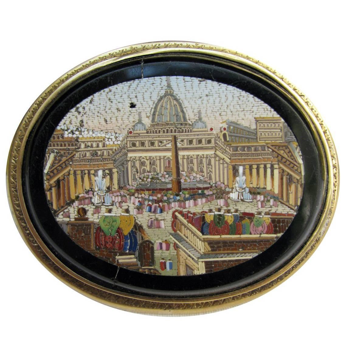 Grand Tour Micro Mosaic Brooch Featuring Saint Peter in Rome