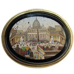 Antique Grand Tour Micro Mosaic Brooch Featuring Saint Peter in Rome